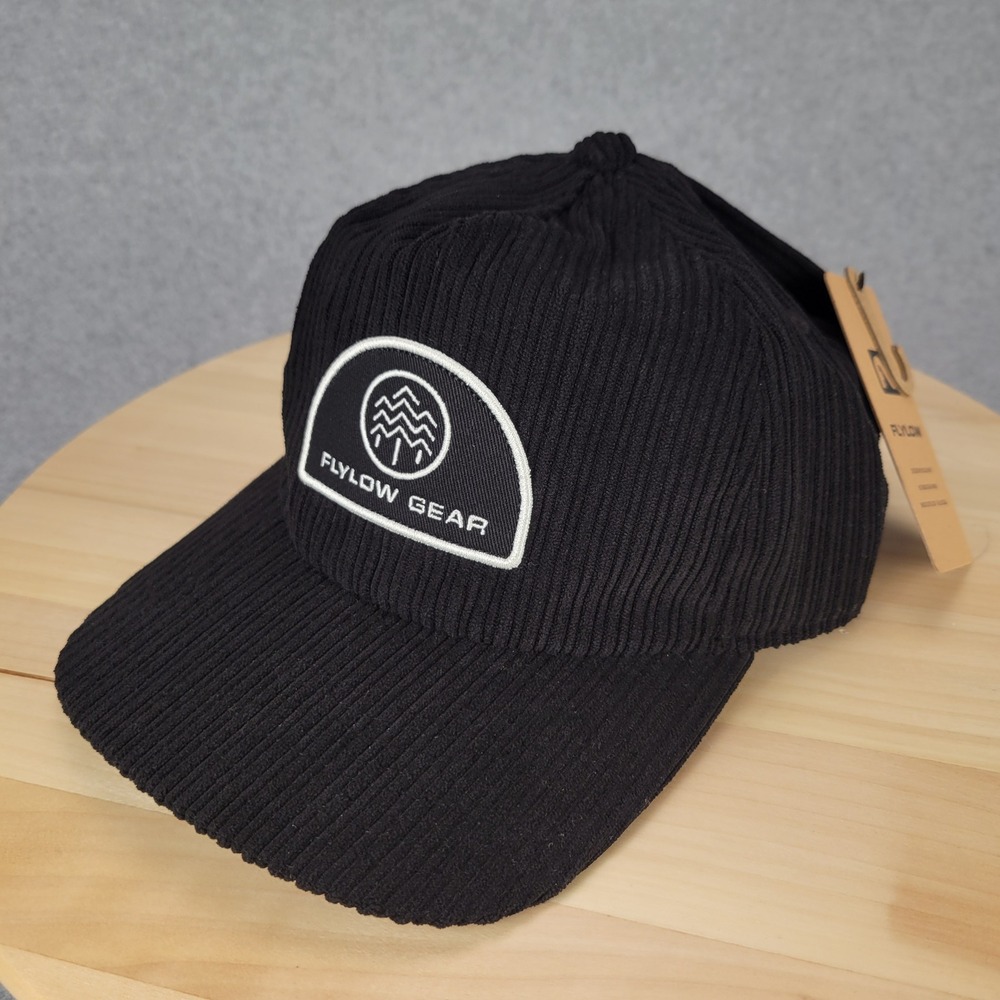 Flylow Gear Rolo Hat Unisex OSFM Black Corduroy 5-Panel‎ Leather Strap New